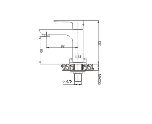 Casma fonteinkraan 1/2'' zwart/chroom maattekening – afmetingen volgens maattekening | Dealplein