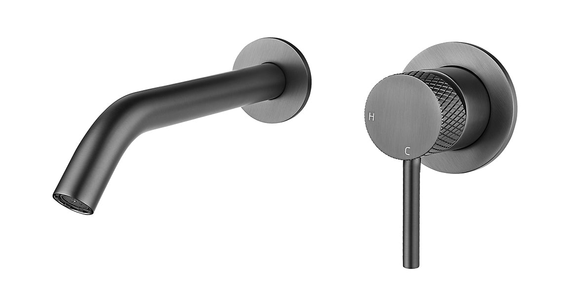 Ribbd eenhendel wastafelkraan met coldstart inbouw compleet gunmetal PVD – Wiesbaden – Gun Metal – Inbouw Wastafelkraan | Dealplein
