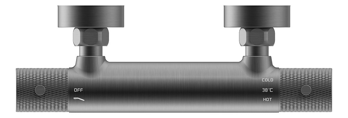 Ribbd thermostatische douchemengkraan hartafstand 15 cm gunmetal PVD – Wiesbaden – Gun Metal – Douchekraan | Dealplein