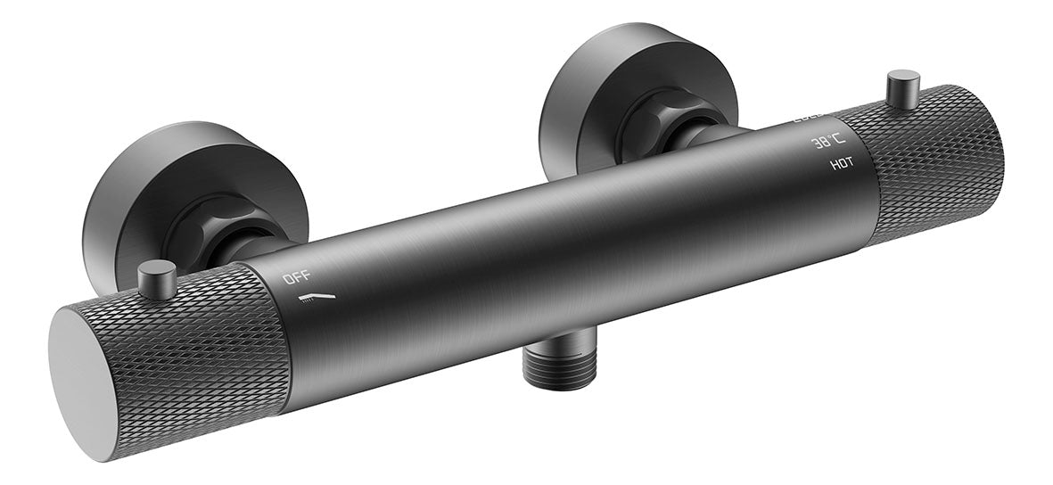Ribbd thermostatische douchemengkraan hartafstand 15 cm gunmetal PVD – Wiesbaden – Gun Metal – Douchekraan | Dealplein