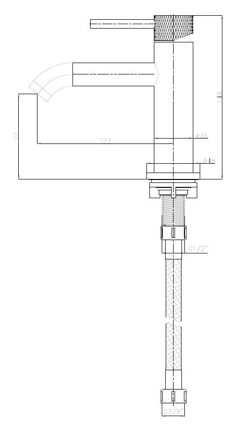 Ribbd fonteinkraan 1/2" chroom maattekening – afmetingen volgens maattekening | Dealplein
