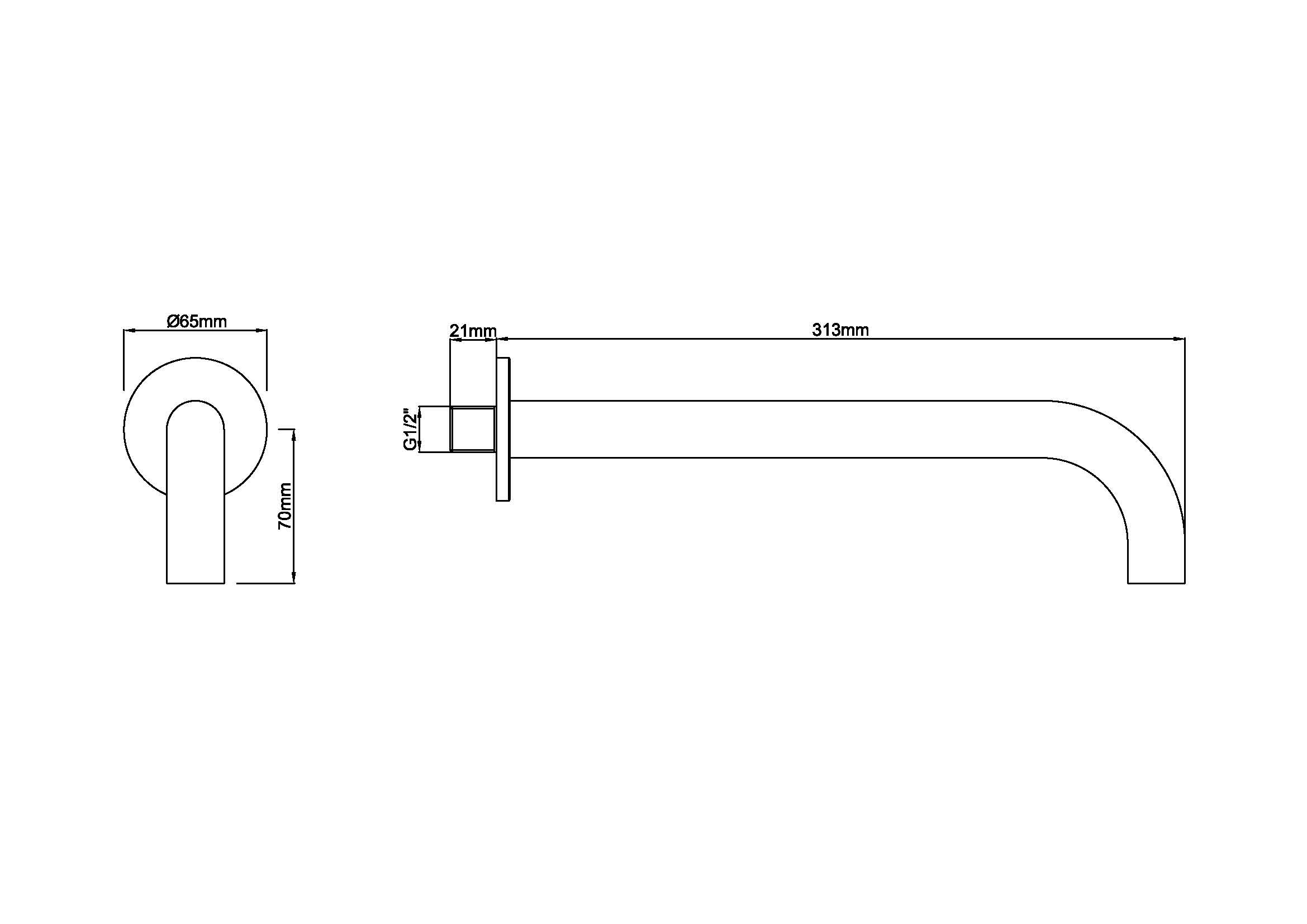 Maattekening Wiesbaden Caral baduitloop rond 30 cm 1/2'' geborsteld koper