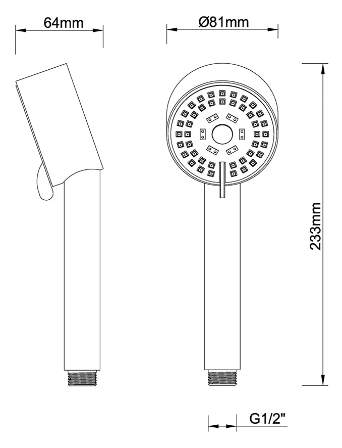 UniMatch Cadans handdouche 3 standen Ø 8 cm gunmetal PVD maattekening – 10 cm | Dealplein