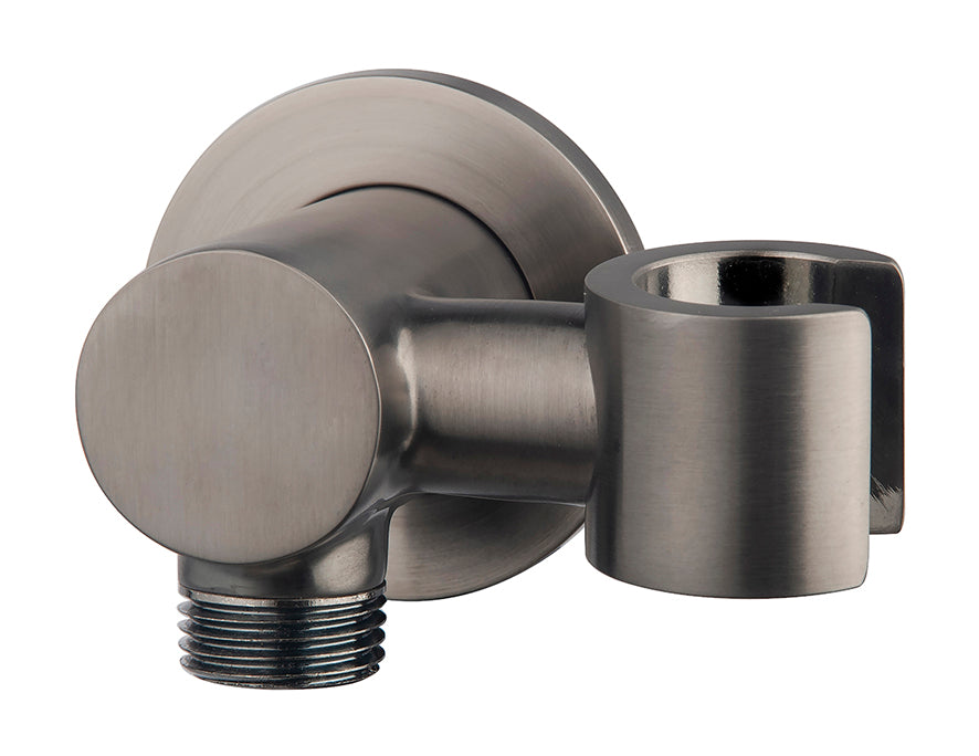 UniMatch wandaansluitbocht met kantelbare handdouchehouder rond 1/2" gunmetal PVD – Wiesbaden – Gun Metal – Wandaansluitbocht | Dealplein