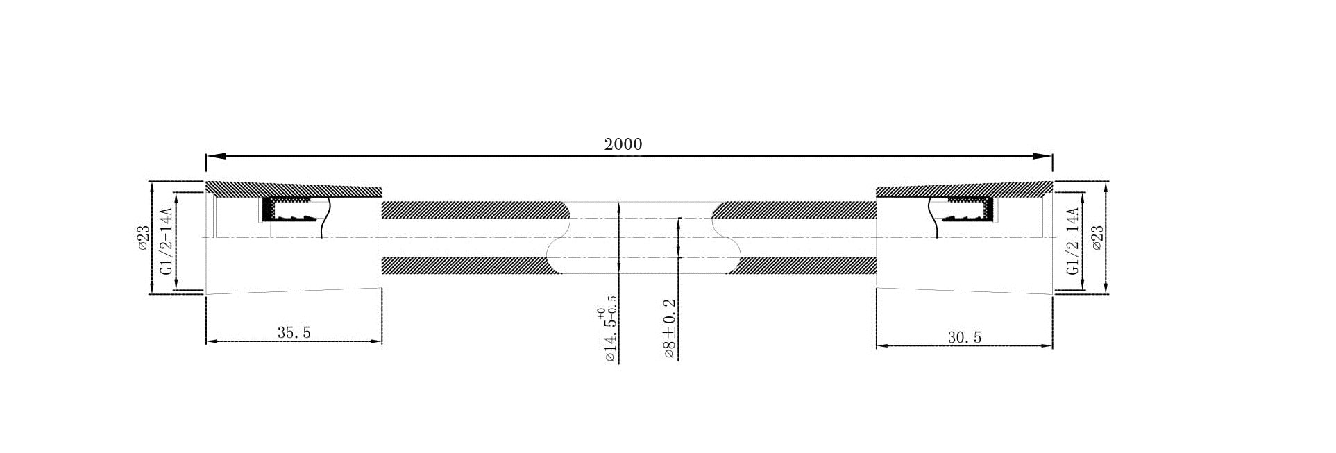 UniMatch doucheslang kunststof 200 cm chroom maattekening – 200 cm | Dealplein