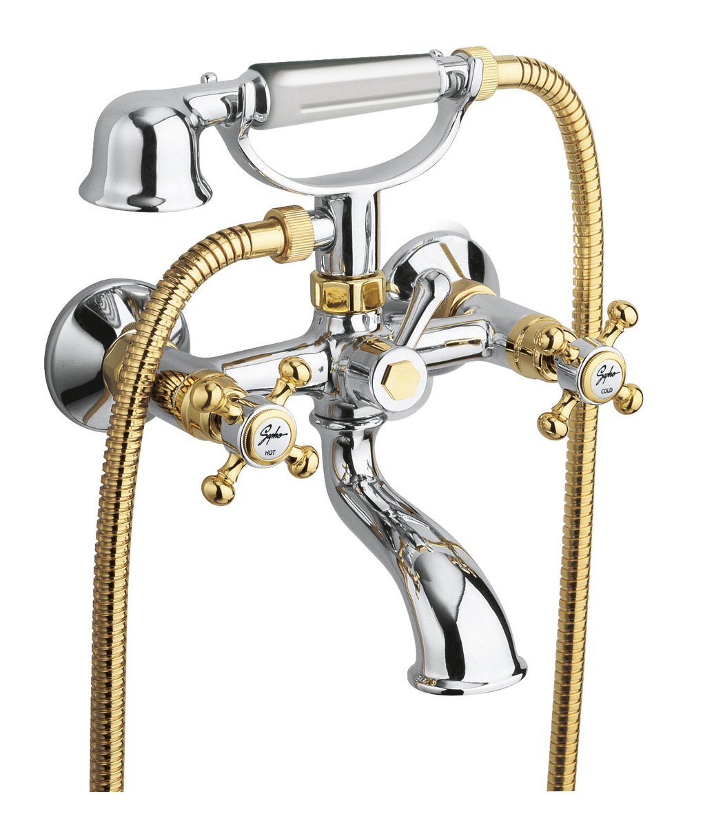 Antea Retro Badmengkraan Messing Wandmontage Met Handdouche Chroom/goud - Productfoto