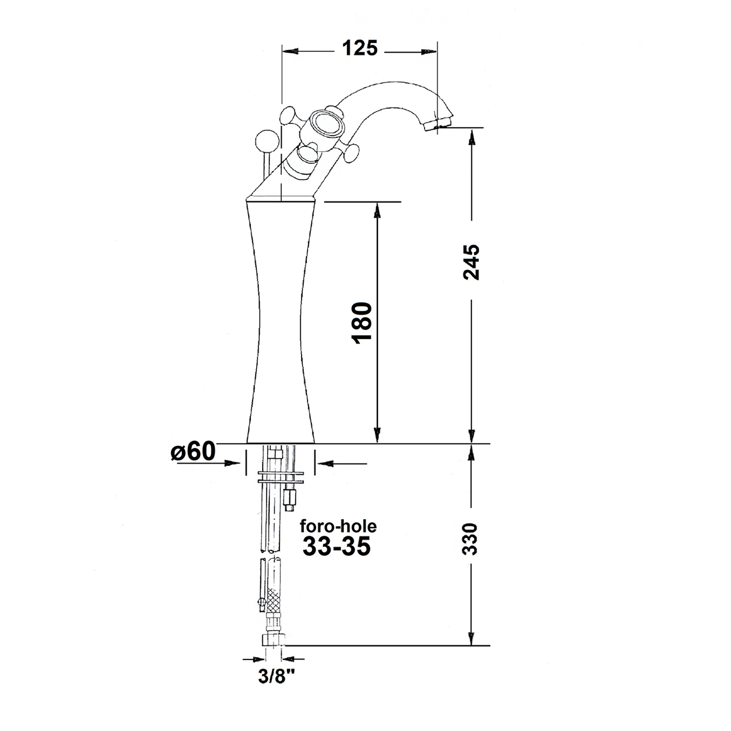 Antea Retro Wastafelkraan Messing Hoog H245mm Geborsteld Nikkel Met Pop-up - Afbeelding 2