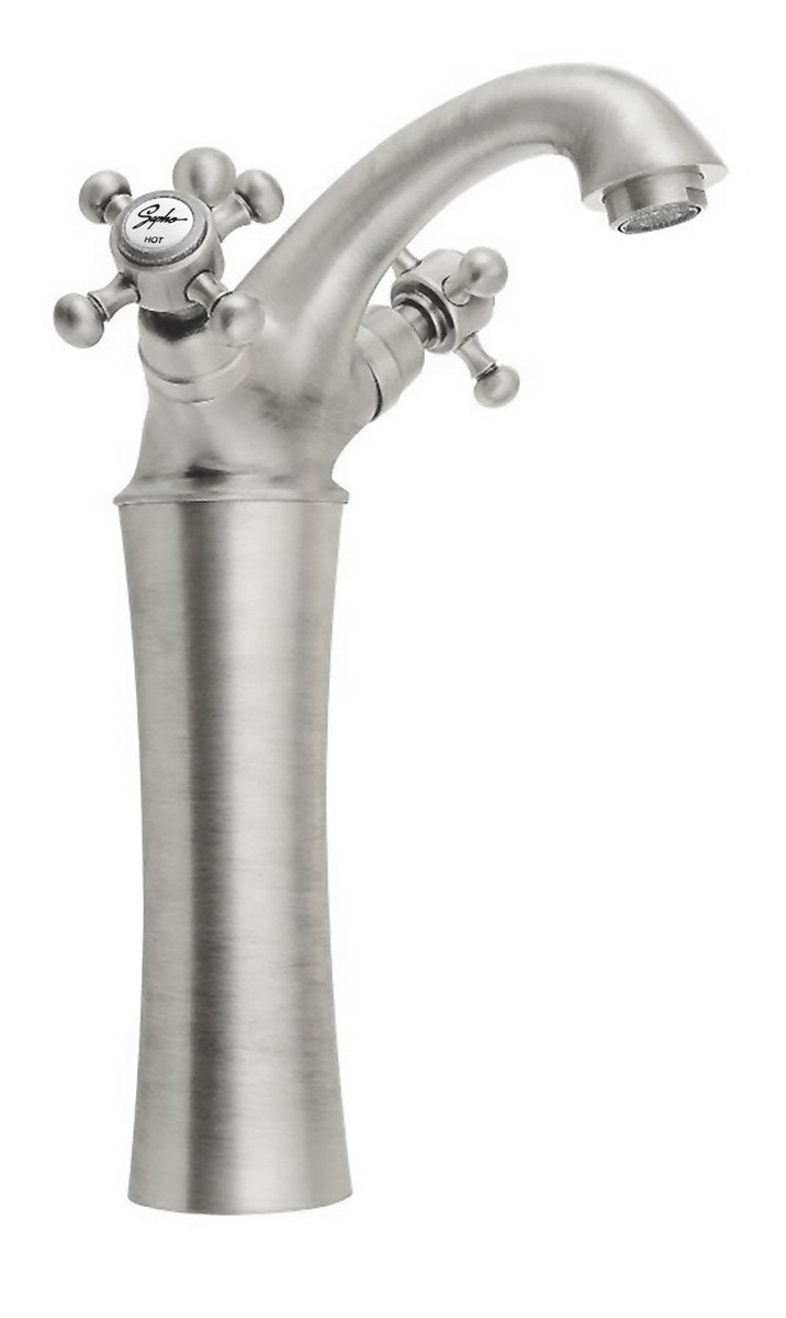 Antea Retro Wastafelkraan Messing Hoog H245mm Geborsteld Nikkel Met Pop-up - Productfoto