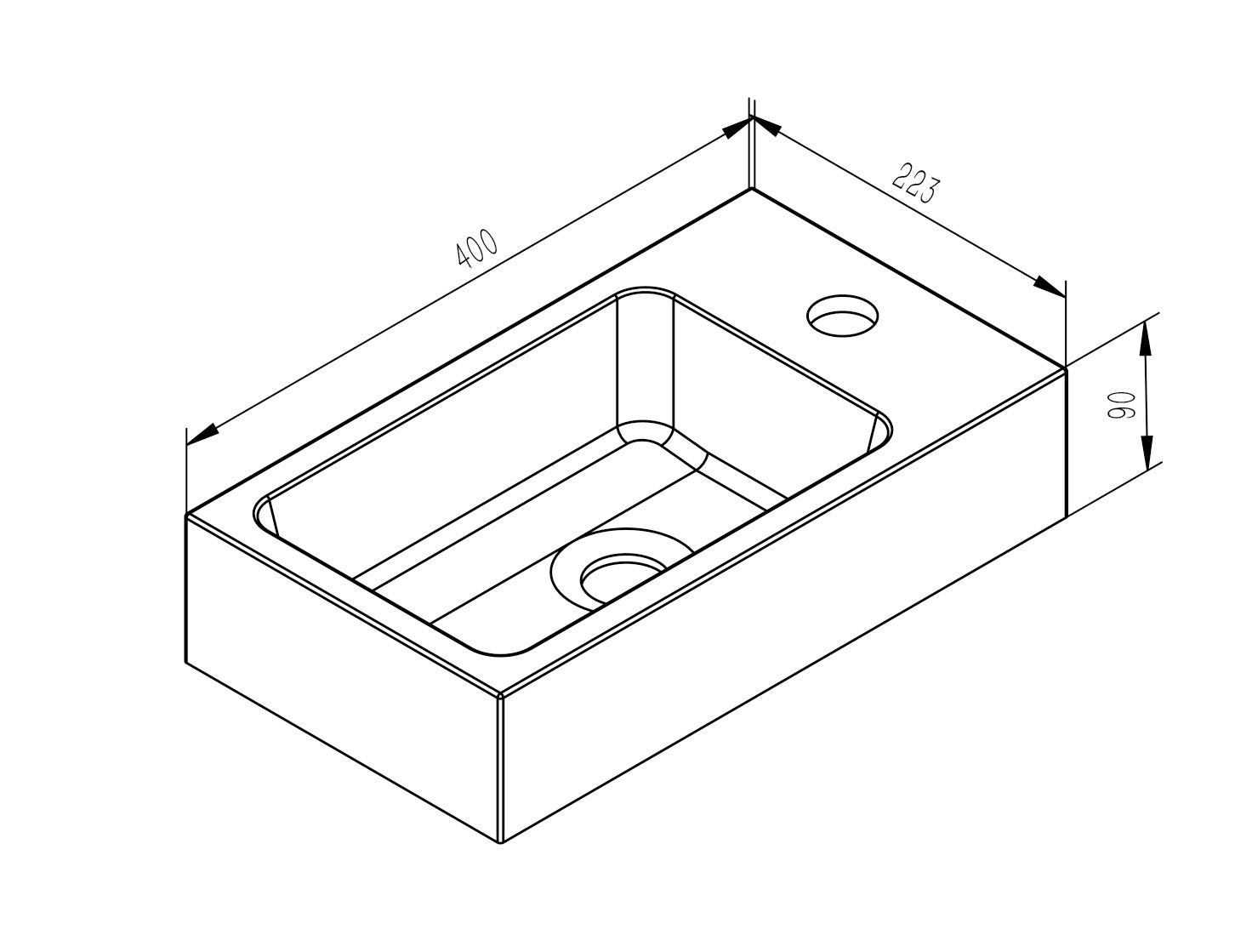Ribbella fontein omkeerbaar 40 x 22 x 9 cm composiet mat zwart maattekening – 40 × 22 × 9 cm | Dealplein