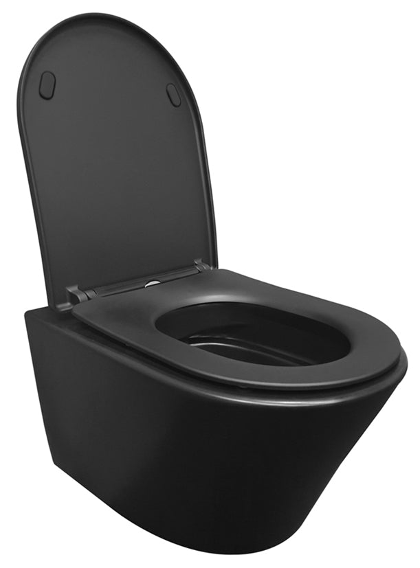 Wiesbaden Vesta wandcloset rimless met Shade slim toiletzitting softclose en quick release mat zwart