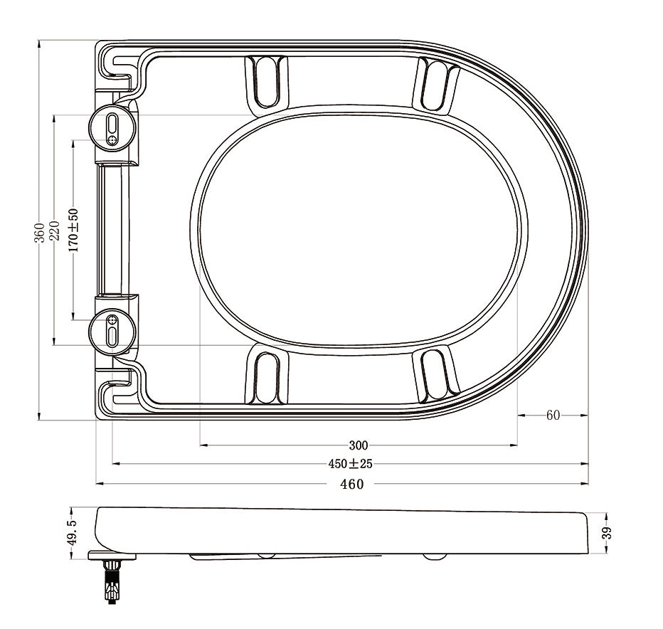 Maattekening Wiesbaden Vesta toiletzitting softclose en quick release glans wit