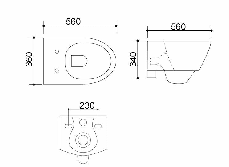 Maattekening Metro wandcloset met toiletzitting softclose en quick release glans wit