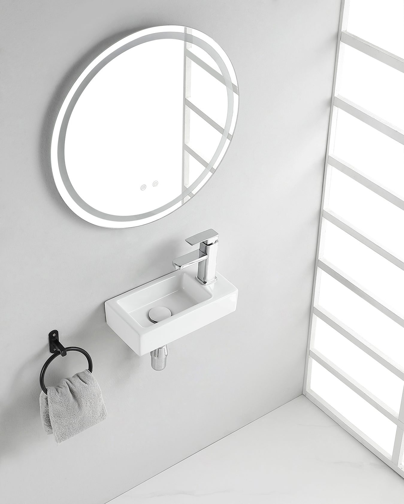 Rhea S mini fontein rechts 36,5 x 18 x 9 cm keramiek glans wit – Wiesbaden – Glans Wit – Fonteinen | Dealplein