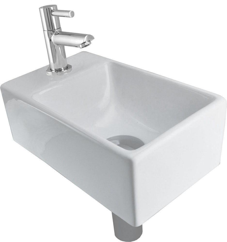 Fonteinset Rhea XXS met fontein links glans wit, kraan, sifon en afvoerplug chroom – Wiesbaden – Glans Wit – Complete Fonteinset | Dealplein