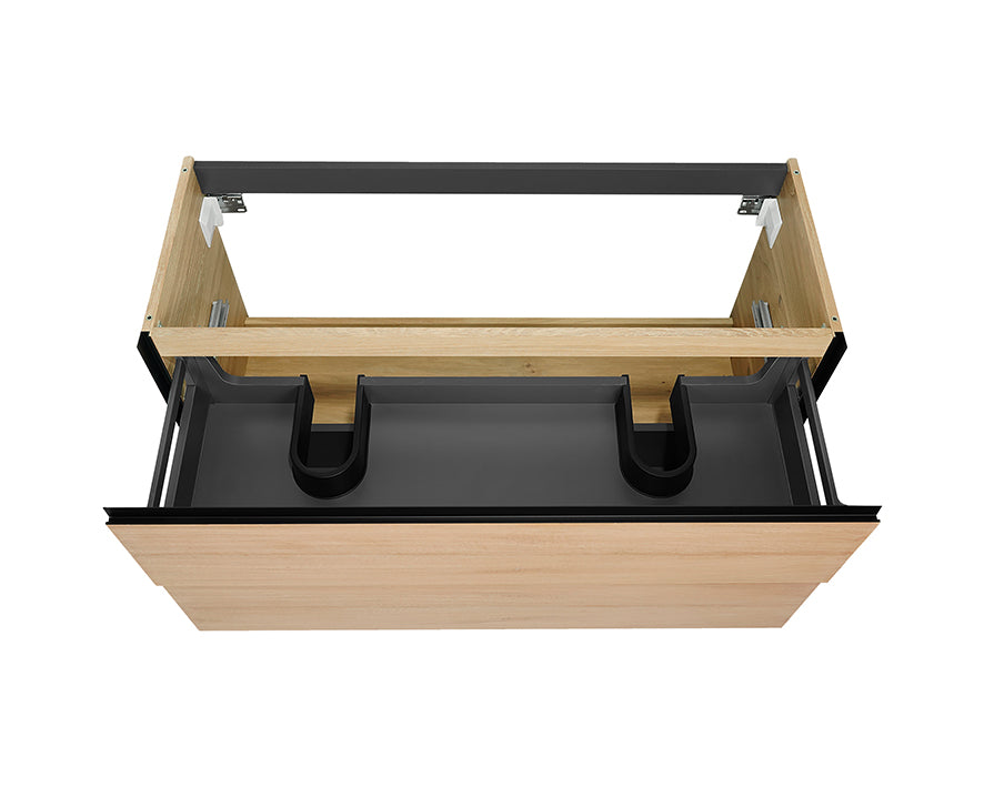 Lotus onderkast met 2 laden 2 uitsparingen 120 x 45,2 cm naturel eik/mat zwart – Wiesbaden – Mat Zwart – Badmeubelen | Dealplein