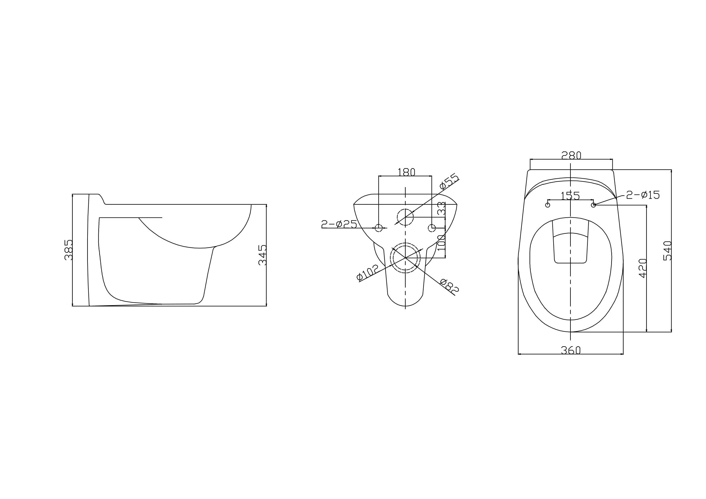 Maattekening Neptunus wandcloset met Neptunus toiletzitting glans wit