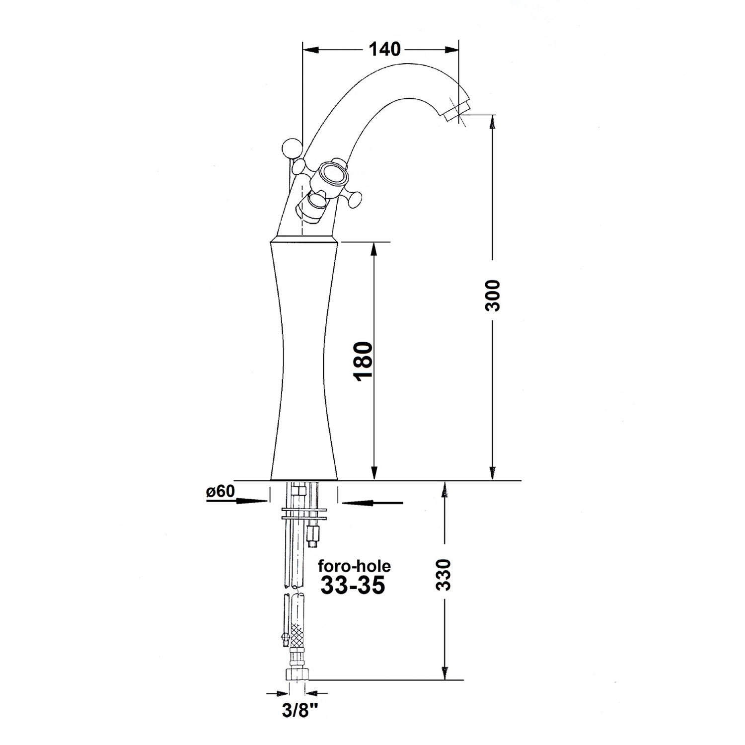 Antea Retro Wastafelkraan Messing Hoog H300mm Geborsteld Nikkel Met Pop-up - Afbeelding 2
