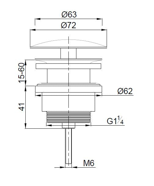 UniMatch open afvoerplug 5/4'' mat zwart maattekening – afmetingen volgens maattekening | Dealplein