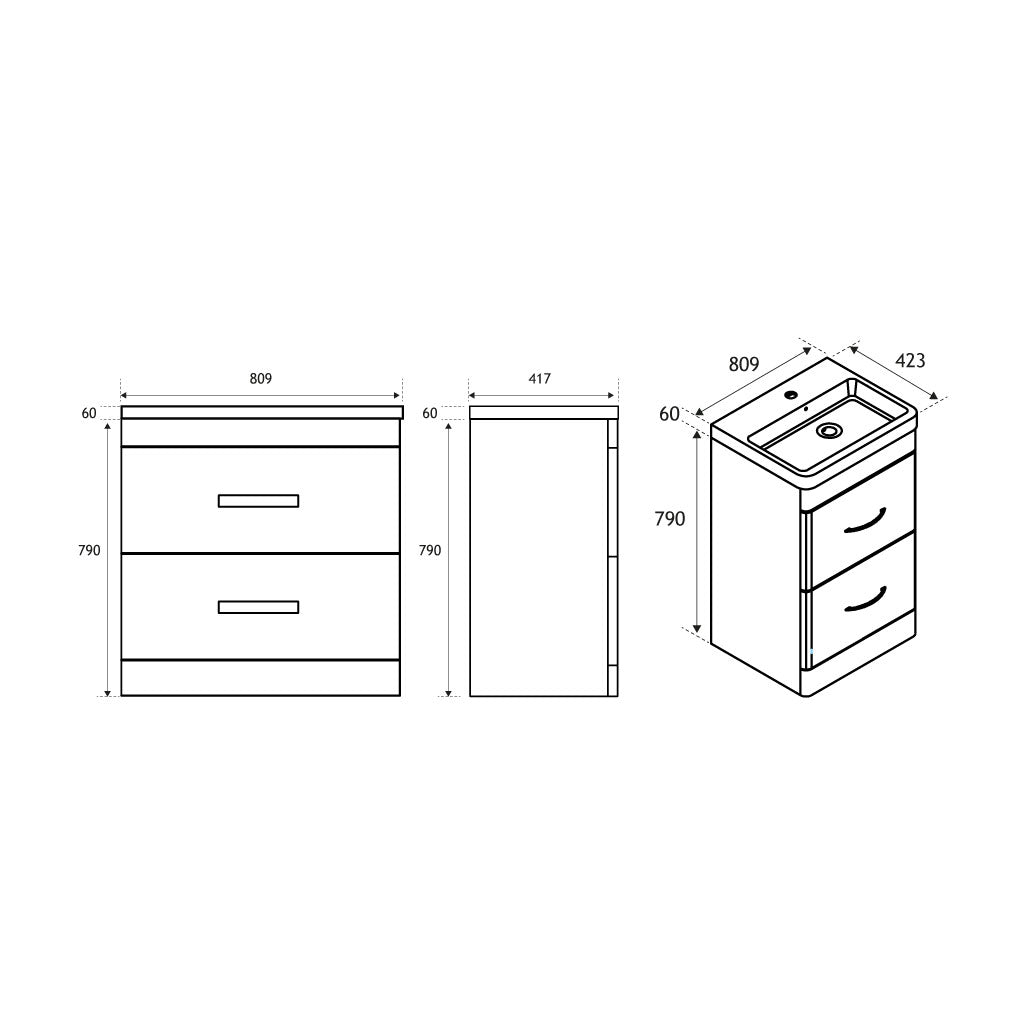 Eastbrook Cavone Staand Badmeubel 80x46 Cm Met Lades Hoogglans Wit