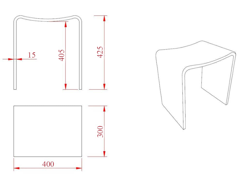 Zita kruk 40 x 30 x 42,5 solid surface mat zwart - maattekening
