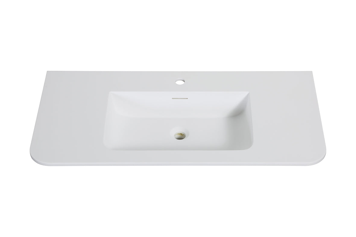 Laro wastafel enkel met 1 kraangat ronde hoeken 100 x 48 x 1,5 cm solid surface mat wit – Wiesbaden – Mat Wit – Meubel Wastafel | Dealplein