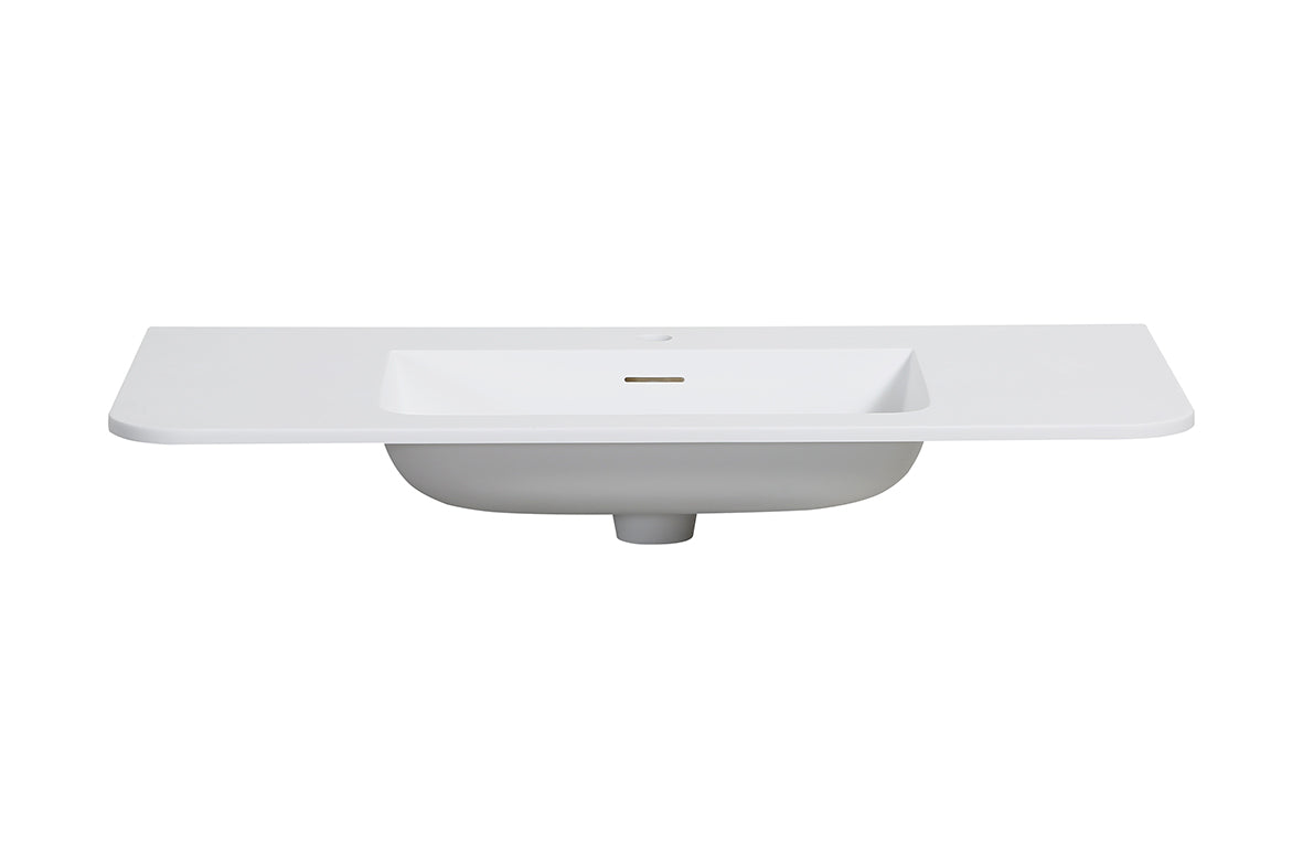 Laro wastafel enkel met 1 kraangat ronde hoeken 100 x 48 x 1,5 cm solid surface mat wit – Wiesbaden – Mat Wit – Meubel Wastafel | Dealplein