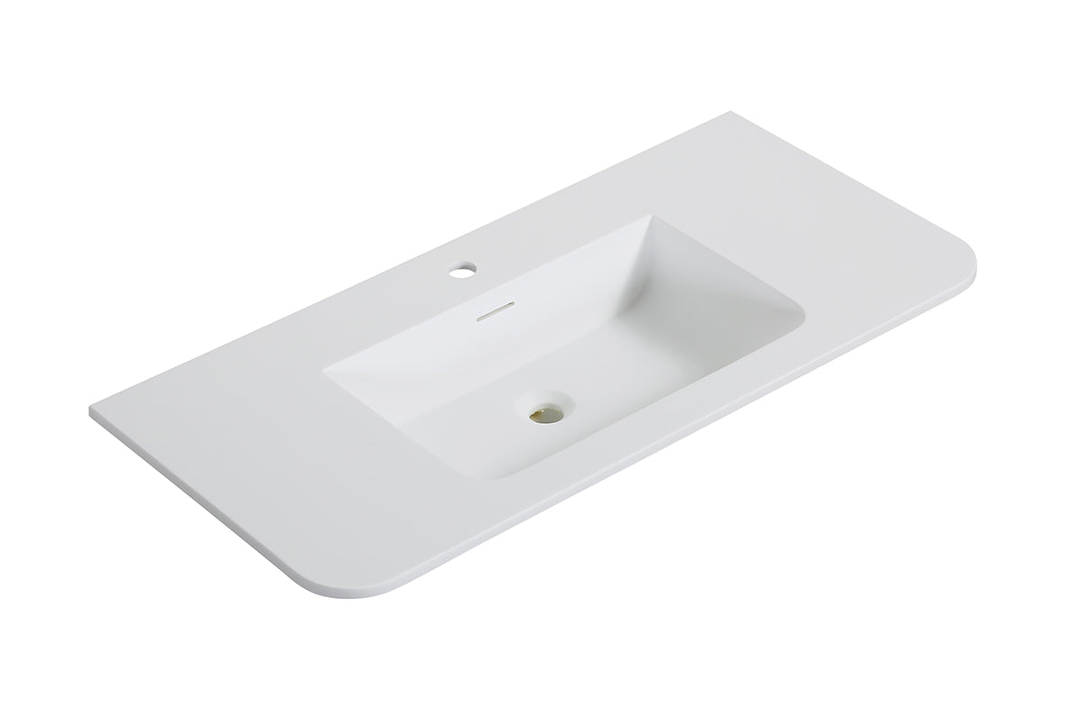 Wiesbaden Laro wastafel enkel met 1 kraangat ronde hoeken 100 x 48 x 1,5 cm solid surface mat wit