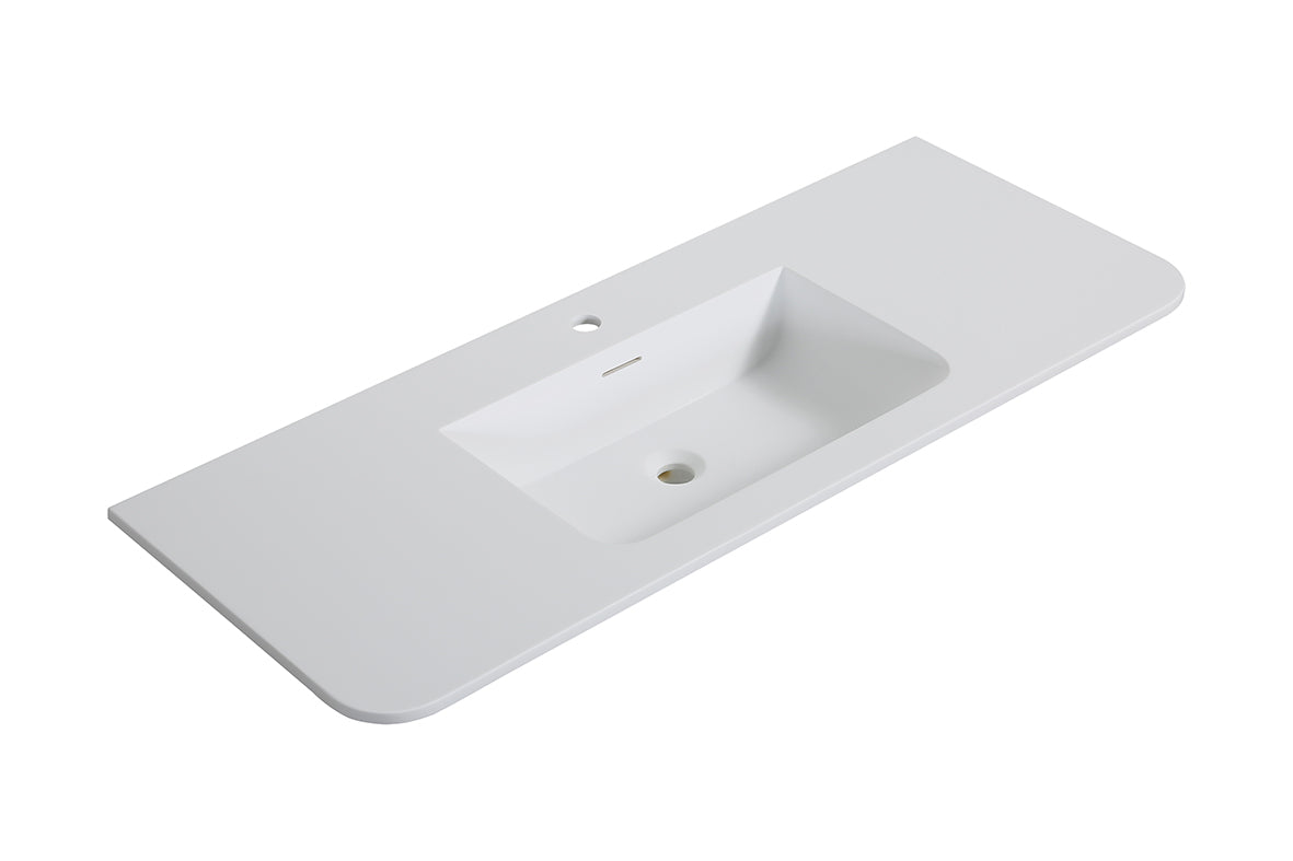 Wiesbaden Laro wastafel enkel met 1 kraangat ronde hoeken 120 x 48 x 1,5 cm solid surface mat wit