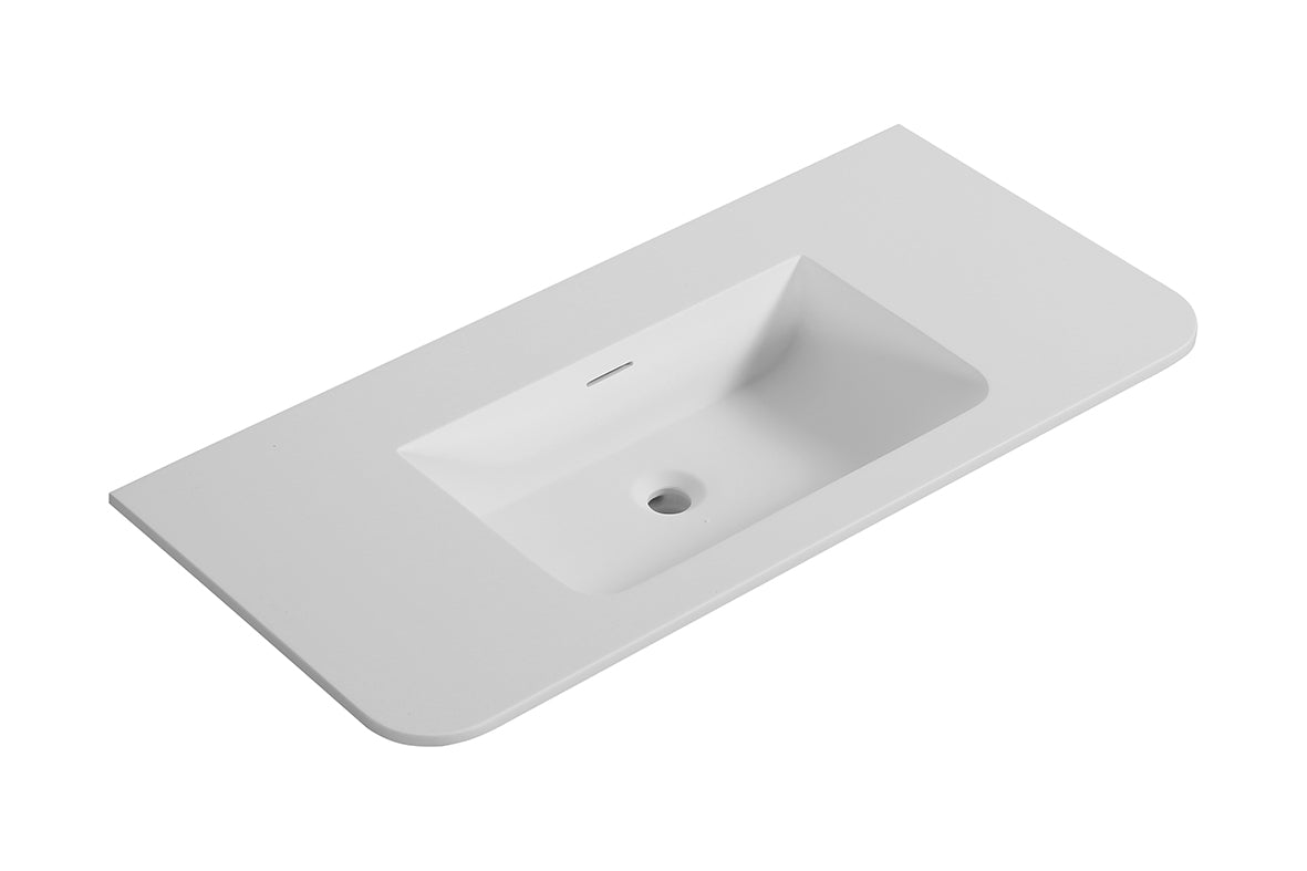Laro wastafel zonder kraangat ronde hoeken 100 x 48 x 1,5 cm solid surface mat wit – Wiesbaden – Mat Wit – Meubelwastafel | Dealplein