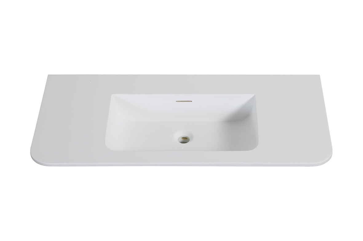 Wiesbaden Laro wastafel zonder kraangat ronde hoeken 100 x 48 x 1,5 cm solid surface mat wit