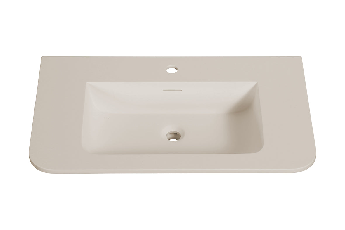 Wiesbaden Laro wastafel enkel met 1 kraangat ronde hoeken 80 x 48 x 1,5 cm solid surface beige