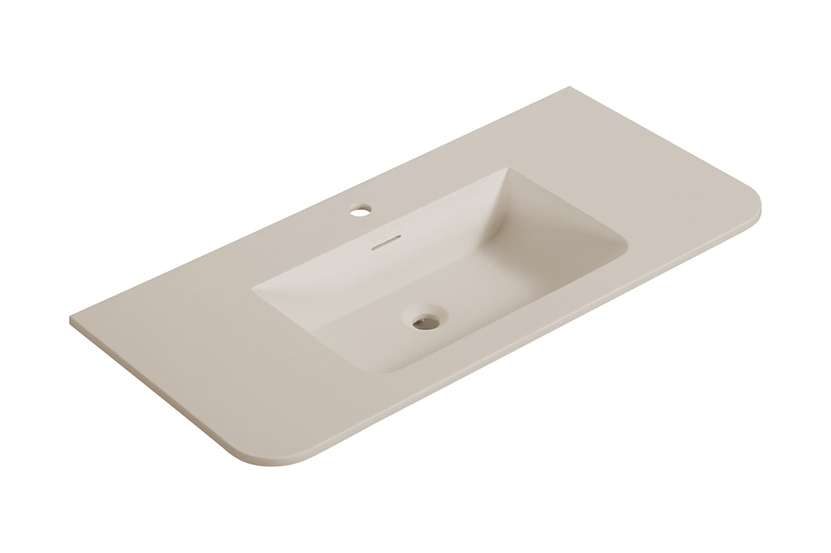 Wiesbaden Laro wastafel enkel met 1 kraangat ronde hoeken 100 x 48 x 1,5 cm solid surface beige