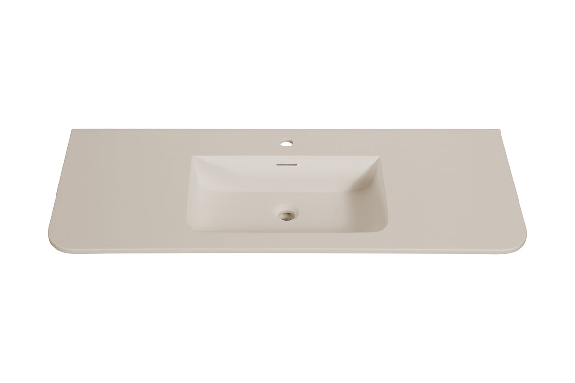 Wiesbaden Laro wastafel enkel met 1 kraangat ronde hoeken 120 x 48 x 1,5 cm solid surface beige