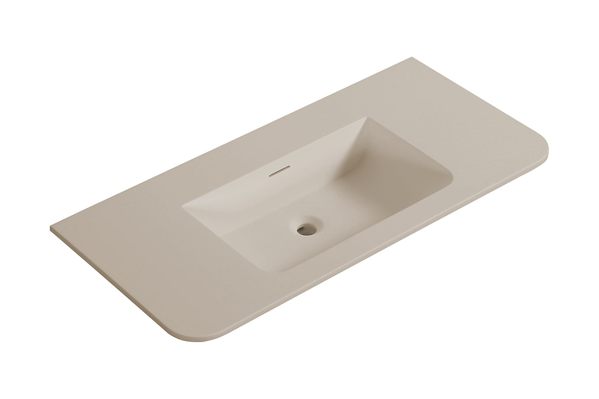 Laro wastafel zonder kraangat ronde hoeken 100 x 48 x 1,5 cm solid surface beige – Wiesbaden – Beige – Meubelwastafel | Dealplein