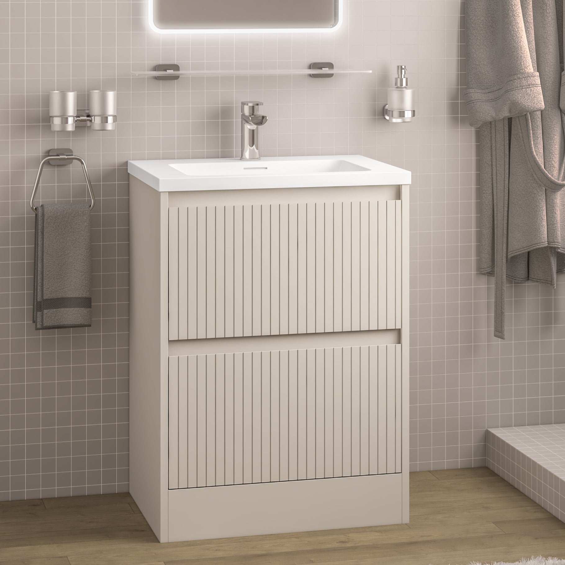 Eastbrook Stockton Staand Badmeubel 60x46 Cm Met Lades Gefreesd Front Cashmere