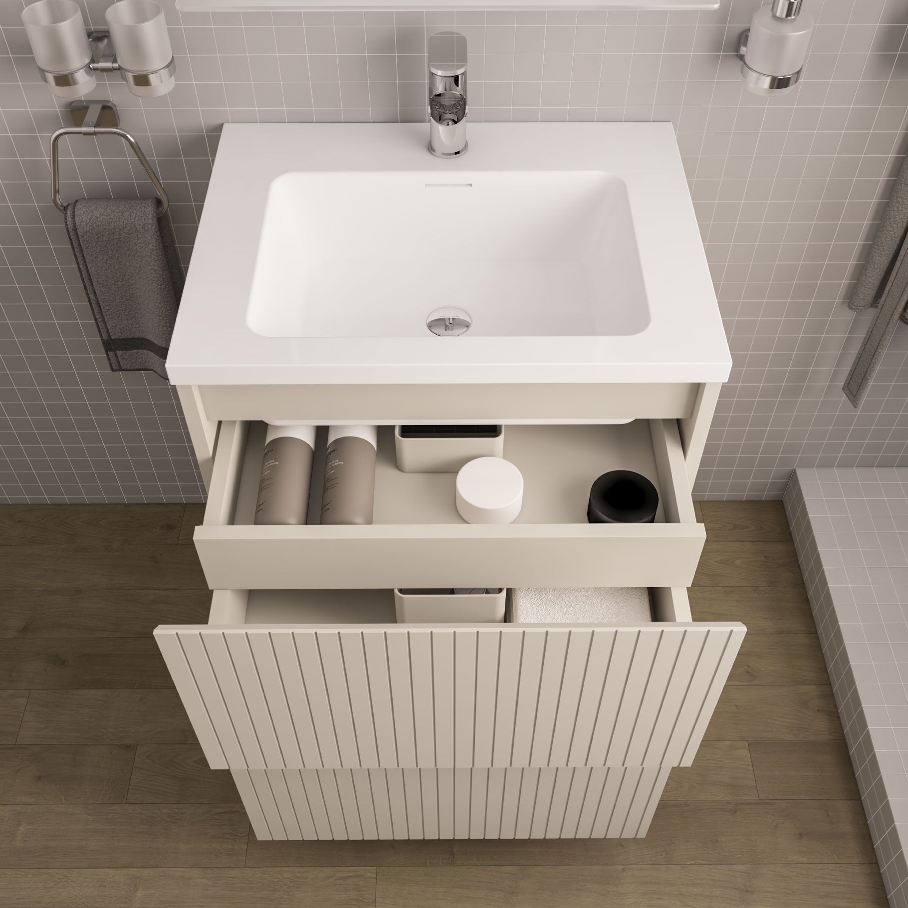 Eastbrook Stockton Staand Badmeubel 60x46 Cm Met Lades Gefreesd Front Cashmere