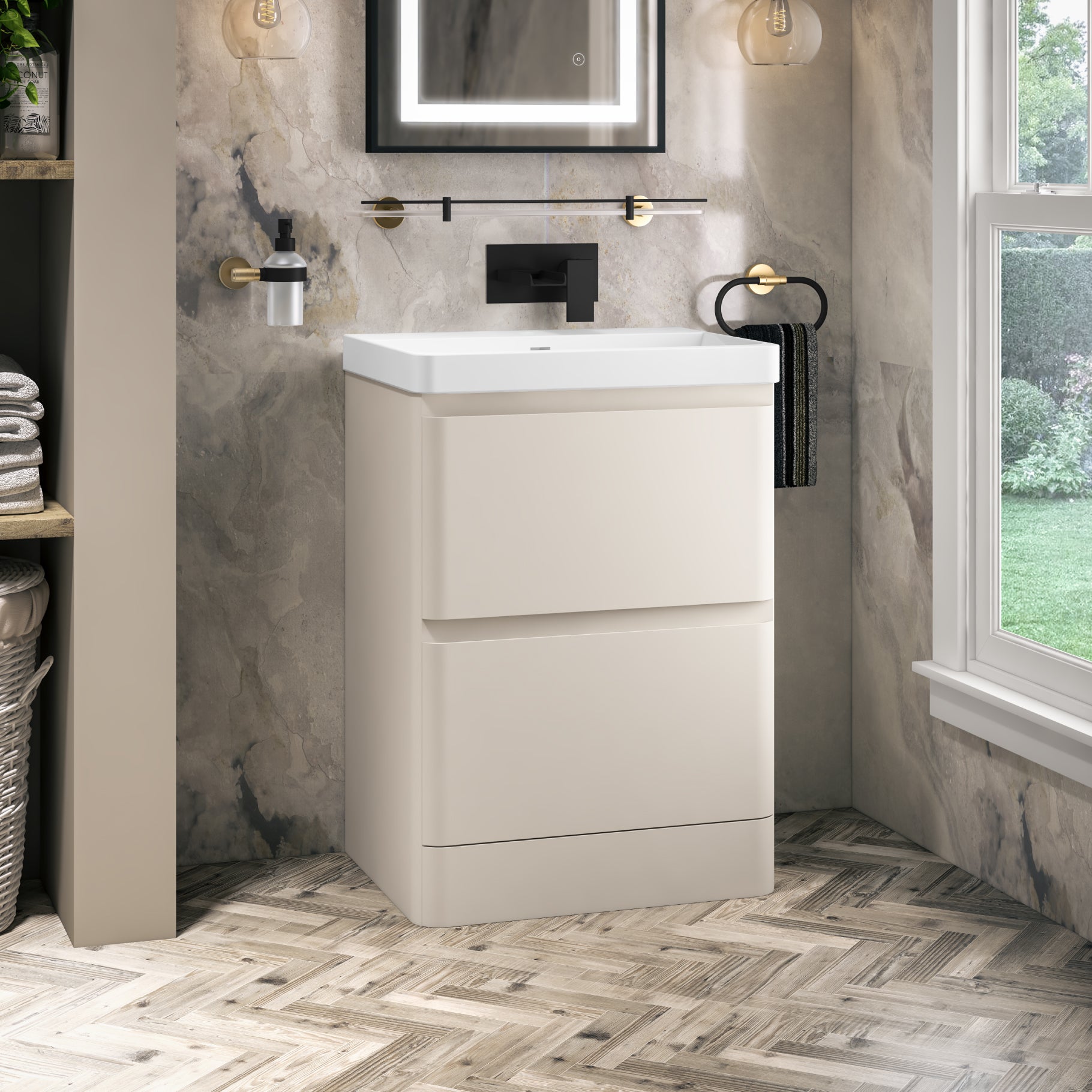 Eastbrook Grovely Staand Badmeubel 60x46 Cm 2 Lades Cashmere