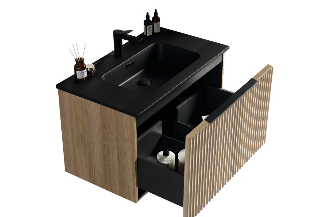 Badkamermeubelset Ribbella compleet 80 cm naturel eik/Mat zwart