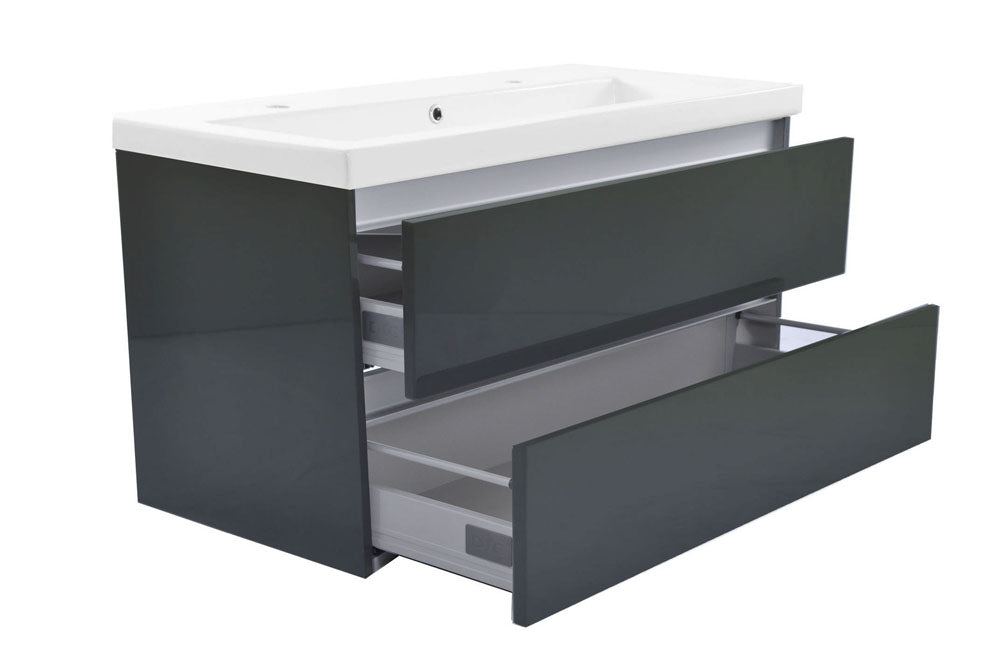Vision onderkast met 2 laden 100 x 46 cm hoogglans grijs – Wiesbaden – Glans Grijs – Badmeubelen | Dealplein
