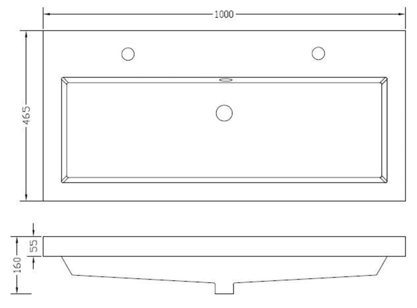 Vision wastafel enkel met 2 kraangaten 100x46x5,5 kunstmarmer glans wit maattekening – 100 x 46 x 5,5 cm | Dealplein