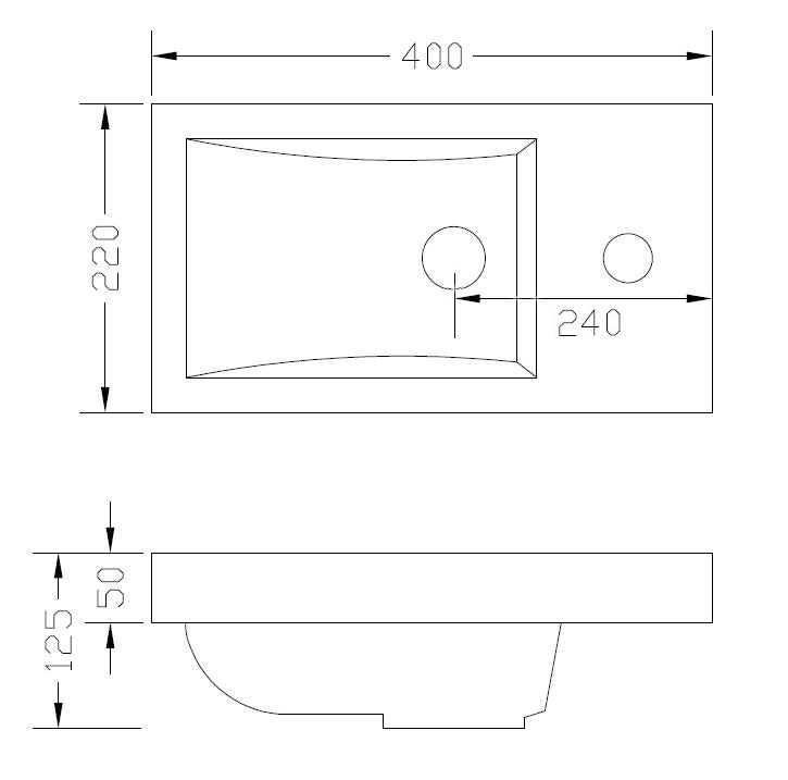 Zenti fontein 40 x 22 x 5 cm kunstmarmer glans wit maattekening – 40 × 22 × 5 cm | Dealplein