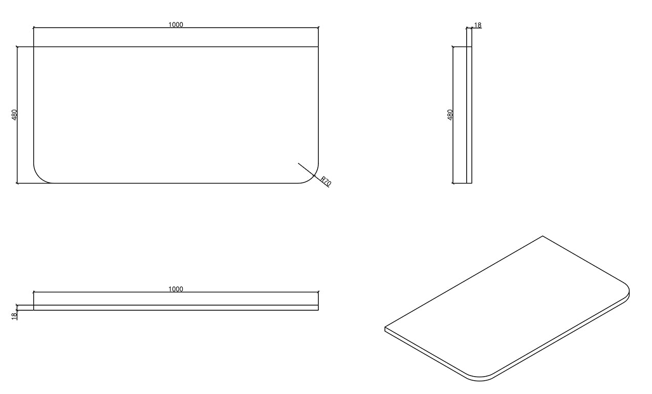 Novira topblad afgeronde hoeken 100 x 48 cm mat wit – Wiesbaden – Mat Wit – Topbladen | Dealplein – Maattekening