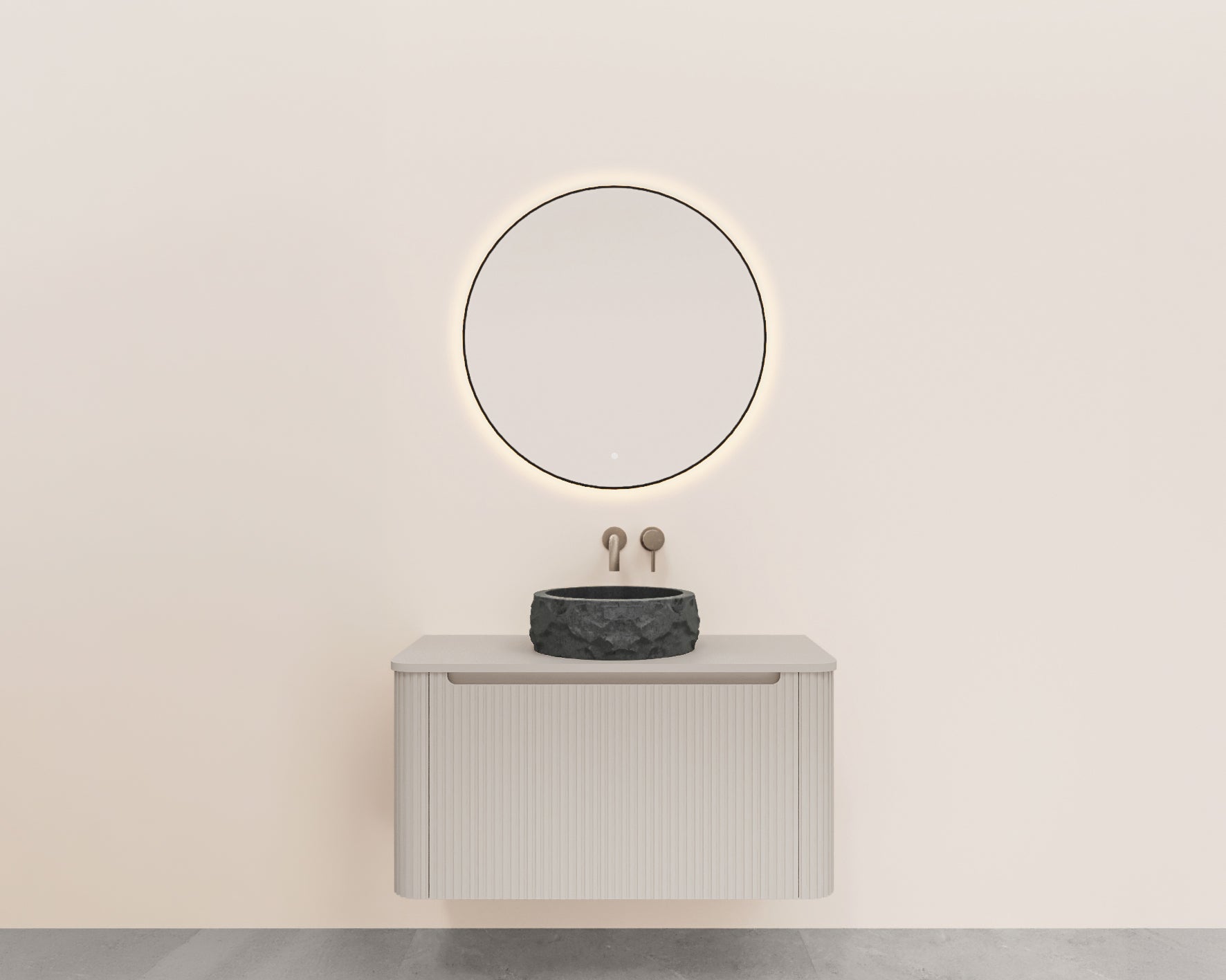 Wiesbaden Sulora onderkast afgeronde hoeken geribbeld met 1 lade 1 uitsparing 80 x 48 cm mat beige