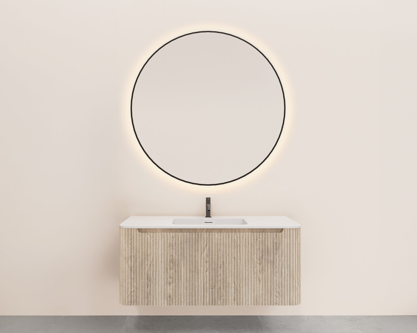 Wiesbaden Sulora onderkast afgeronde hoeken geribbeld met 1 lade 1 uitsparing 120 x 48 cm licht eiken
