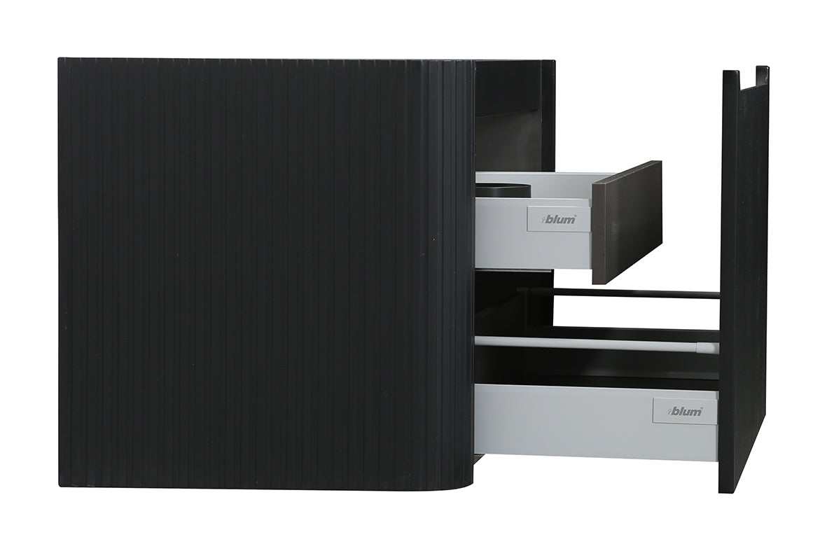 Sulora onderkast afgeronde hoeken geribbeld met 1 lade 1 uitsparing 100 x 48 cm mat zwart – Wiesbaden – Mat Zwart – Badmeubelen | Dealplein