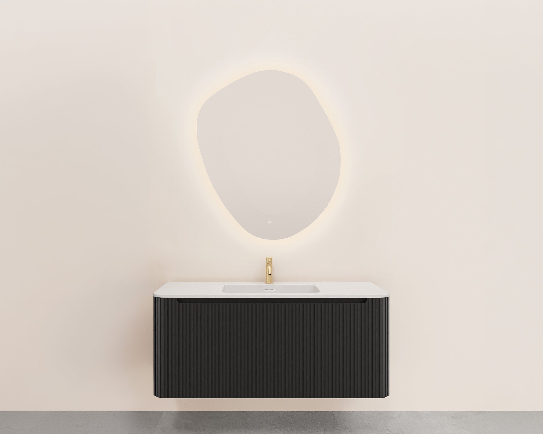 Wiesbaden Sulora onderkast afgeronde hoeken geribbeld met 1 lade 1 uitsparing 120 x 48 cm mat zwart