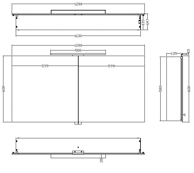 Maattekening Bright spiegelkast met LED 120 x 60 x 14 cm
