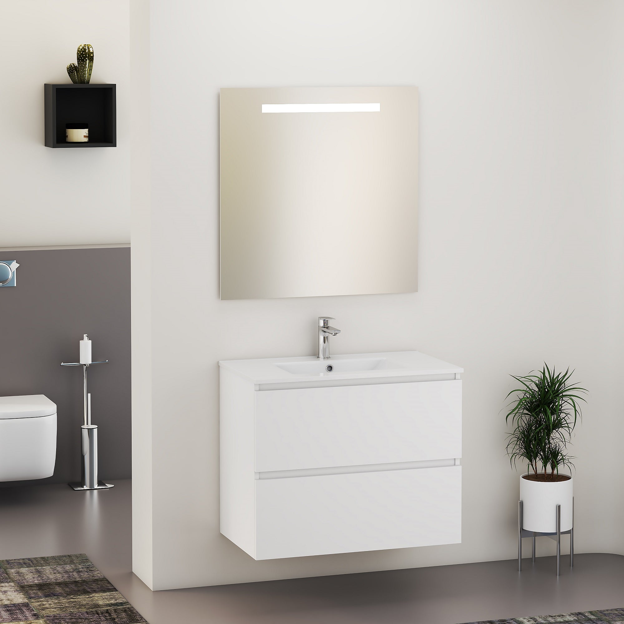 SEPHIA compleet badmeubel 80cm mat wit – Xellanz – Mat Wit – Badkamermeubelset | Dealplein