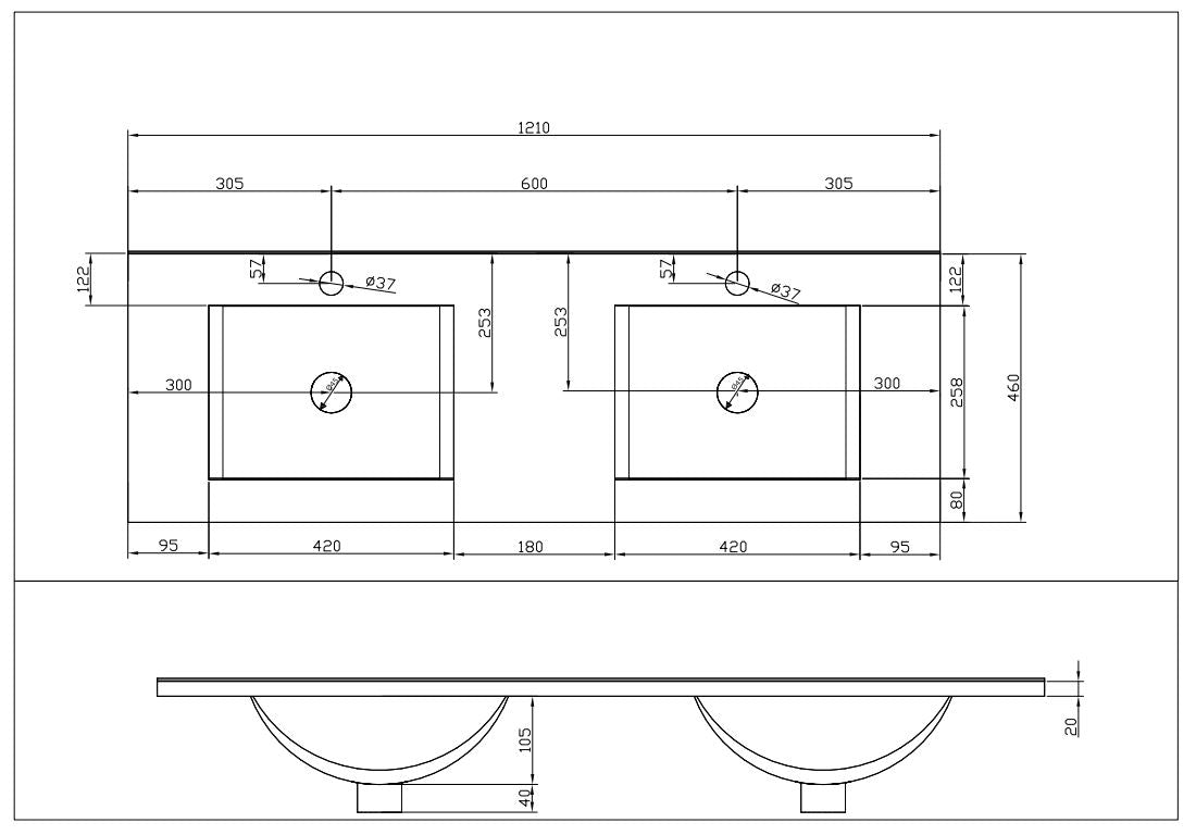 Maattekening SEPHIA compleet badmeubel 120cm nature