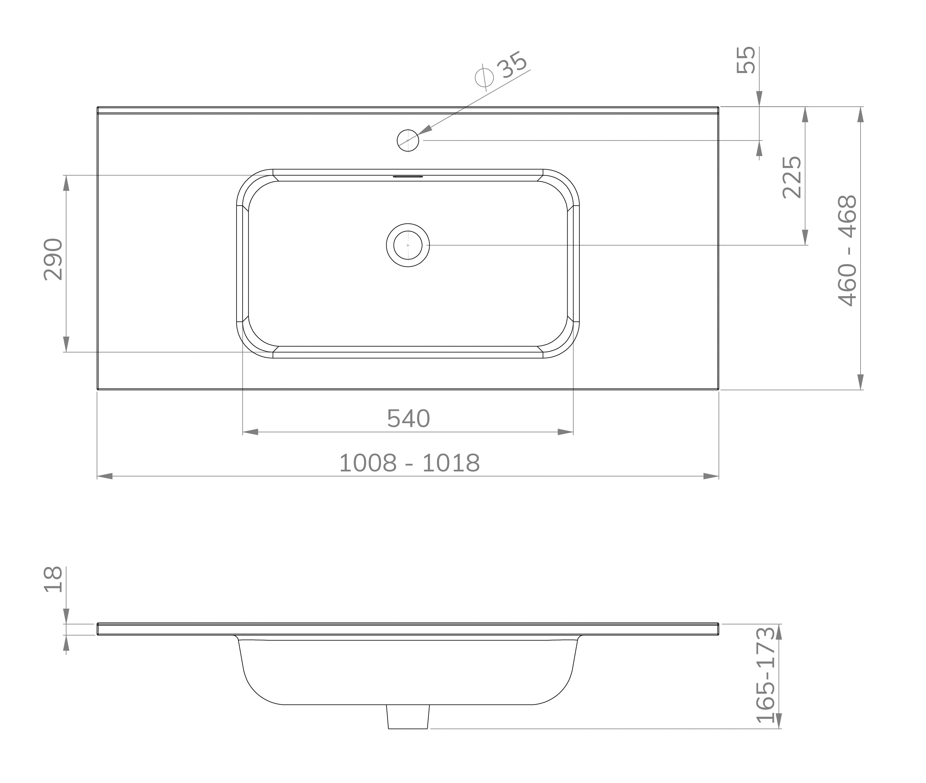 Bajo wastafel enkel met 1 kraangat 100 x 46 x 1,8 cm keramiek mat wit maattekening – 100 x 46 x 1,8 cm | Dealplein